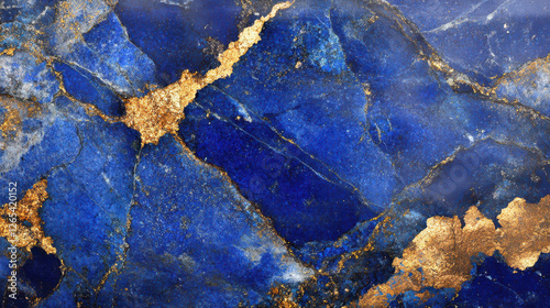 Close-up of a lapis lazuli stone featuring deep blue hues contrasted with shimmering gold inclusions creating a captivating natural abstract art piece
