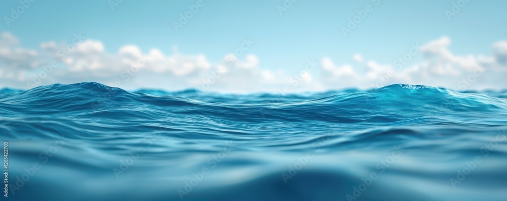 Calm ocean waves coastal beach nature scene clear blue sky panoramic view tranquility and serenity Calm ocean waves coastal beach nature scene clear blue sky panoramic view tranquility and serenity