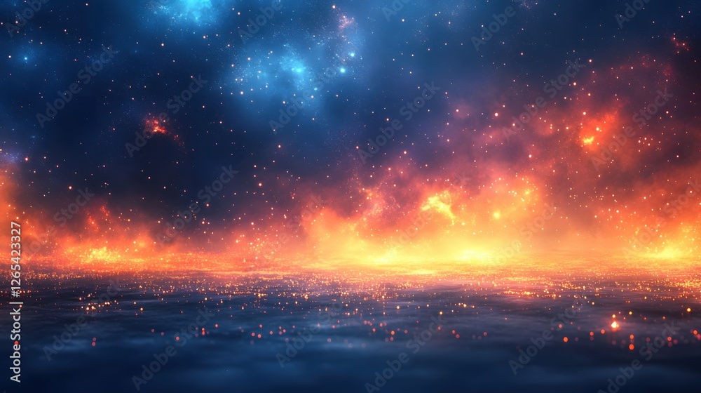 Ethereal Landscape with Glowing Horizon and Starry Sky Abstract Cosmic Background