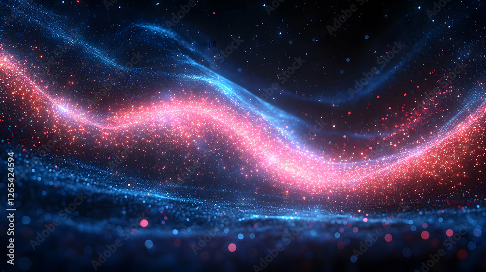 Fototapeta premium Abstract Glowing Particles Background With Blue And Red Waves