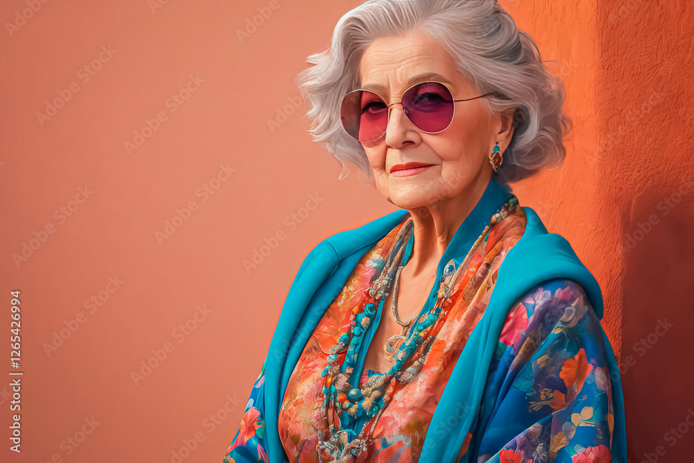 Portrait of an active bright extravagant happy elderly woman Portrait of an active bright extravagant happy elderly woman