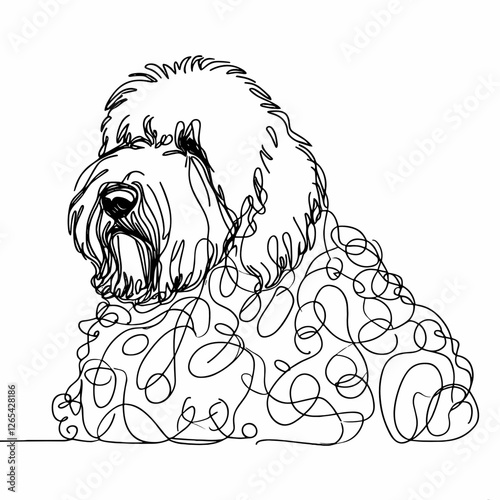Old English Sheepdog breed Dog Continuous one line drawing, inimalist vector illustration design on white background. Simple line modern graphic style. Hand drawn graphic concept
