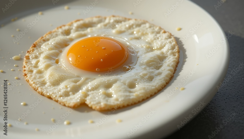 Perfectly Fried Egg with a Golden Yolk on a Simple White Plate Breakfast Perfectly Fried Egg with a Golden Yolk on a Simple White Plate Breakfast