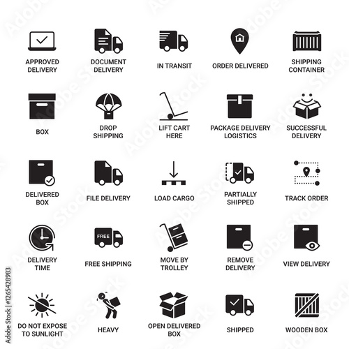 Delivery and Shipping Category Outline Pictogram Icons Set