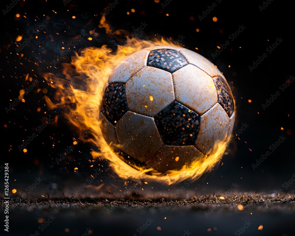 Fototapeta premium projectile streak movement Flaming Soccer Ball in Motion
