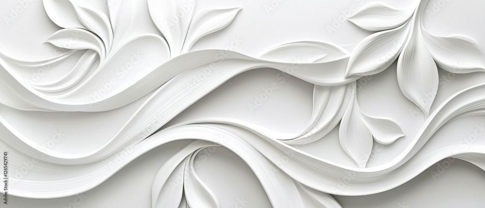 Obraz premium A white flowery design with a leafy pattern