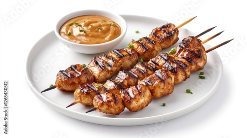 Grilled chicken satay skewers with peanut sauce (2) photo