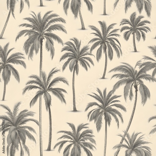 Seamless Vintage Pattern of Tropical Palm Trees on Beige Background