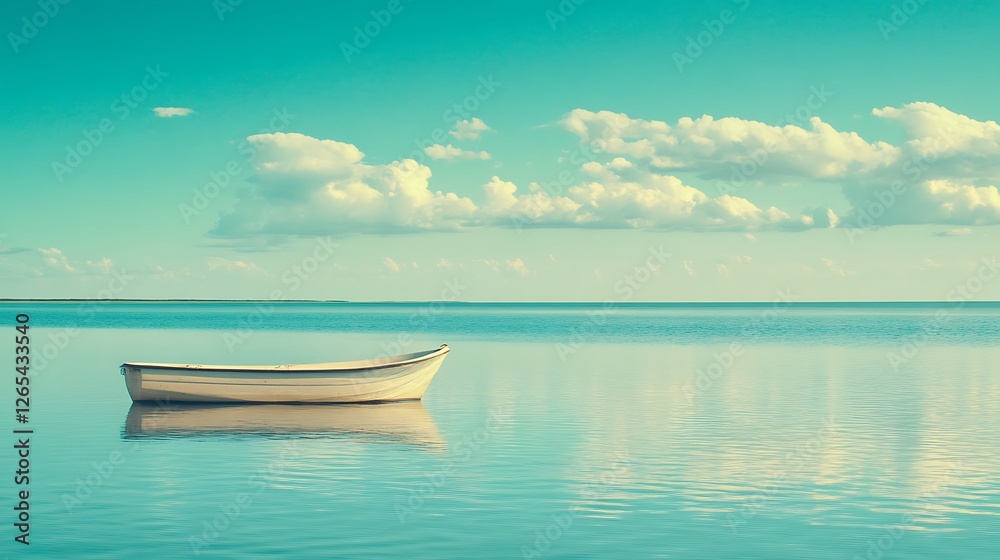 Serene Seascape Featuring a Small Boat at Rest Serene Seascape Featuring a Small Boat at Rest