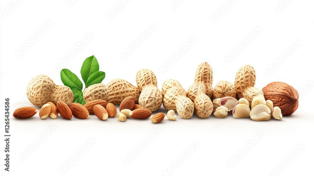 Peanut Nut assortment on a white background Peanut Nut assortment on a white background