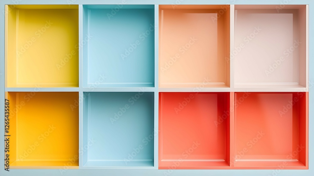 Obraz premium Pastel Colorful Empty Shelf with Square Compartments