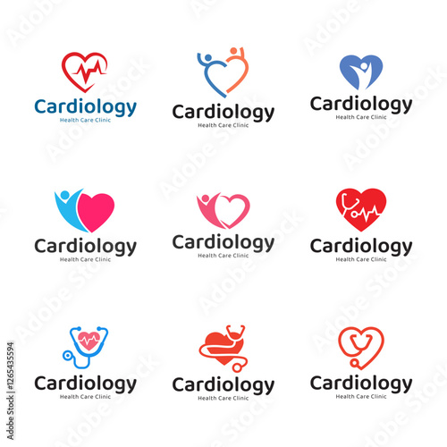 Set of Cardiology medical care logo design.