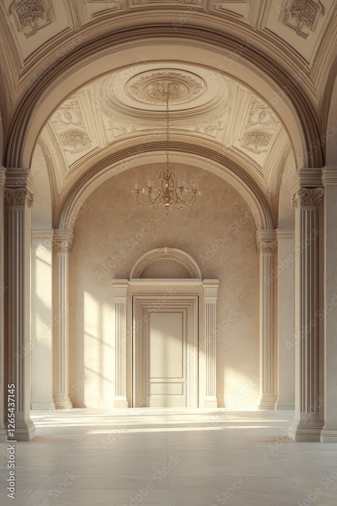 Fototapeta premium Ornate Classical Interior with Arches and Chandelier