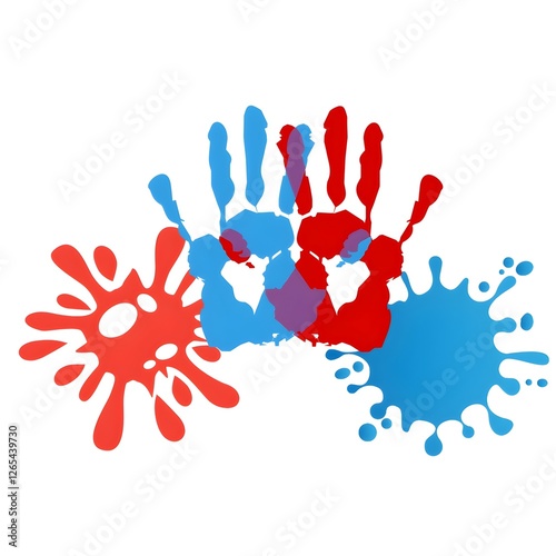 Holi colorful handprints and paint splatters