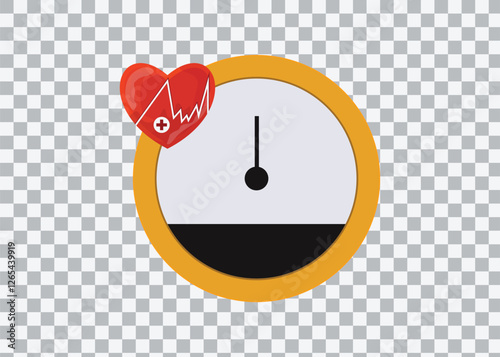 Heart gauge meter icon, love gauge, heart rate meter, yellow and red