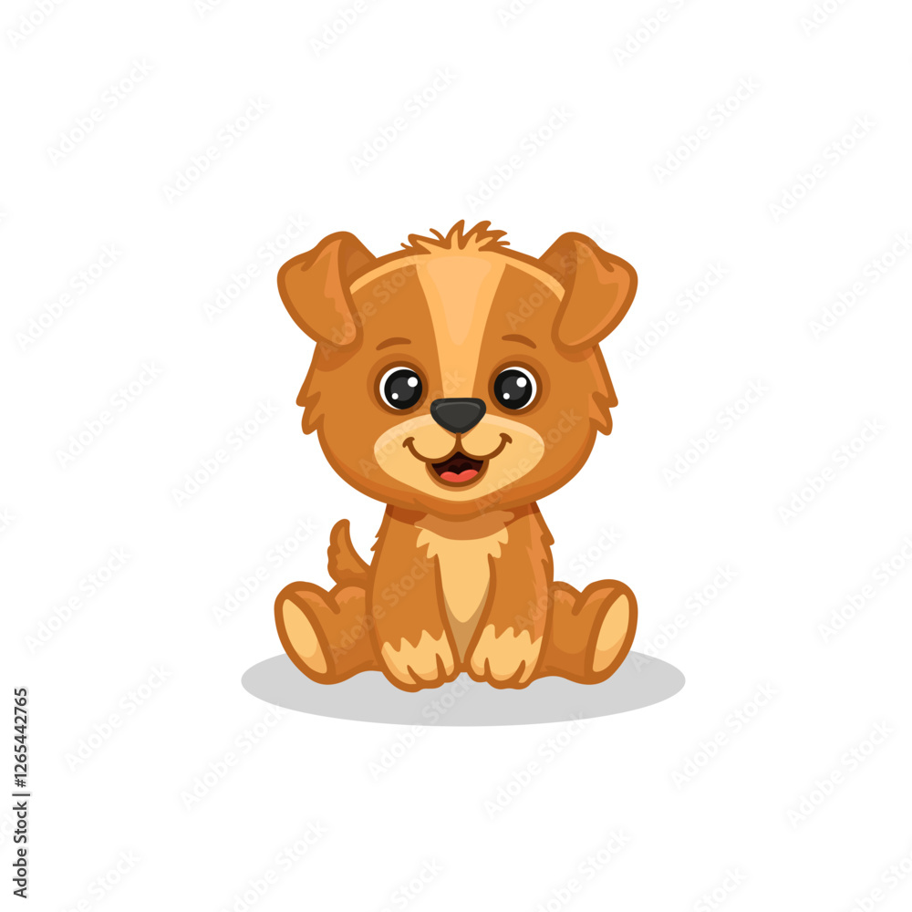 Fototapeta premium Cute cartoon puppy dog isolated on white background. Dog in flat style. Funny dog for cards, magazine, kids. Vector illustration