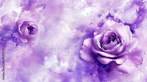 Romantic background with soft purple roses and watercolor