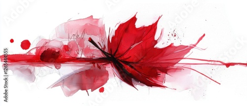 A red leaf with red paint splatters on it