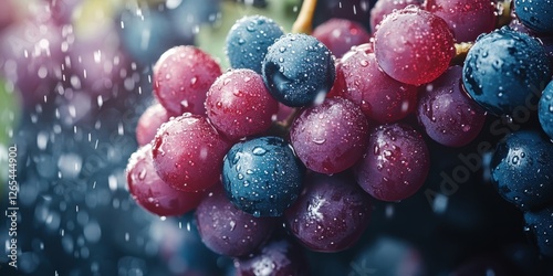 Wallpaper Mural Fresh Grapes with Water Droplets in Sunlight - Close-up of Red and Blue Grapes in a Vineyard Setting Torontodigital.ca