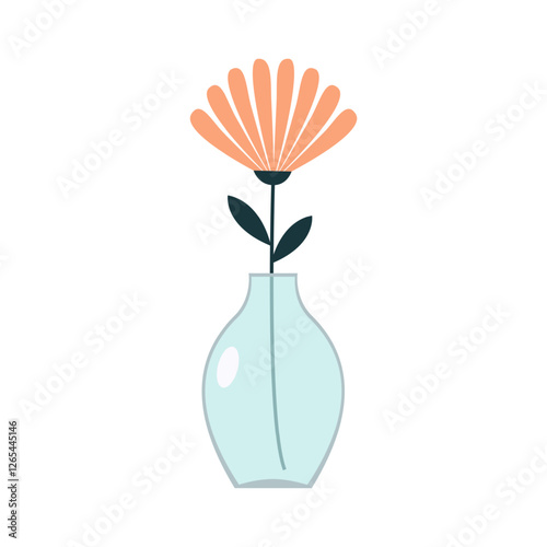 Flower in vase. Pink flowers collection. Transparent glass vases with blue water. Cute colorful icon. Ceramic Pottery decoration. White background. Isolated. Flat design. Vector illustration
