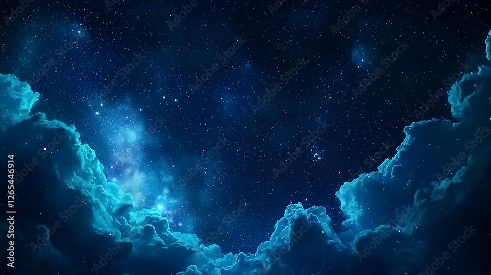 Fototapeta premium Dark Blue Night Sky with Bright Stars and Clouds