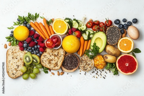 Healthy Food Pyramid. Fresh Assortment of Foods for Health Eating on White Background