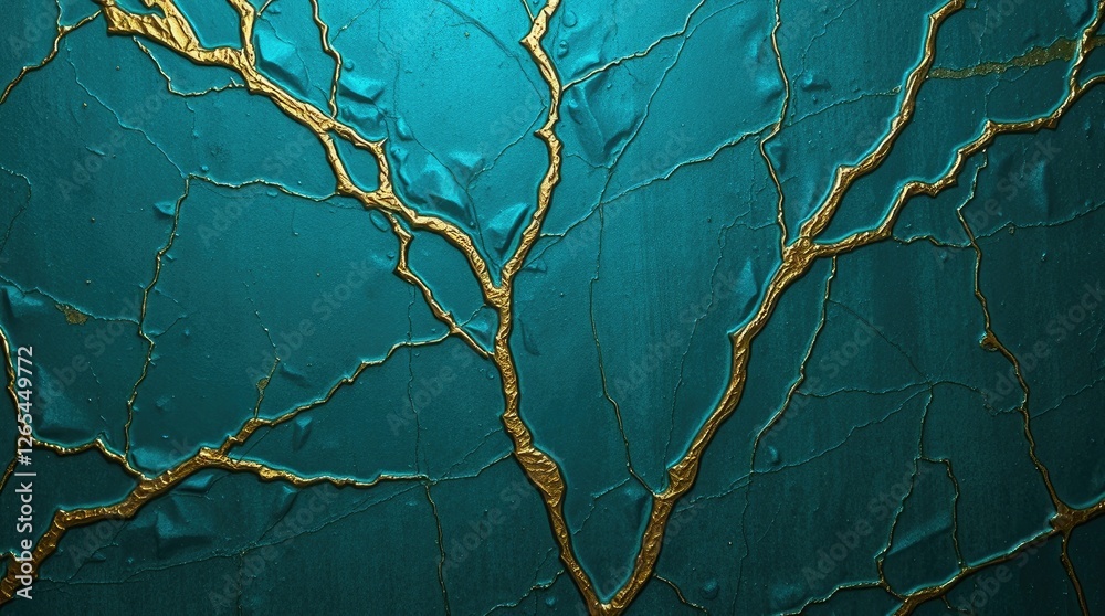 Teal Gold Crackle Abstract Painting Modern Art Teal Gold Crackle Abstract Painting Modern Art