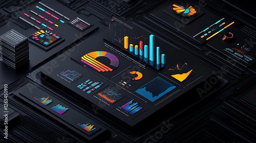 3D Render: Dynamic Data Visualization on a Futuristic Interface AI Generated