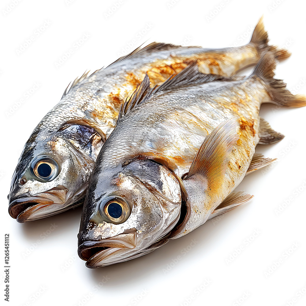 Close-up of Two Grilled Fish on White Background: A Culinary Delight Close-up of Two Grilled Fish on White Background: A Culinary Delight