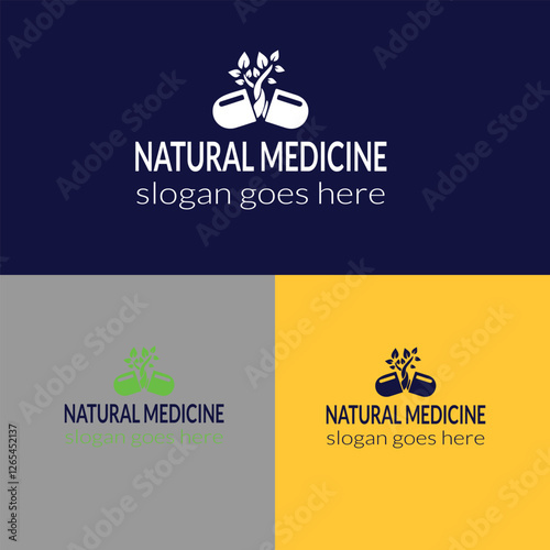 Natural medicine logo designs for the natural composition of the drug and capsule