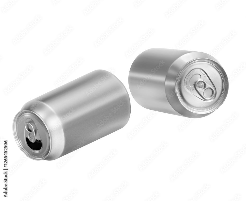 Closed and opened aluminium cans, transparent background Closed and opened aluminium cans, transparent background