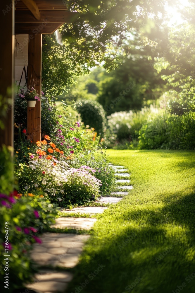 Fototapeta premium Beautiful garden with colorful flowers.