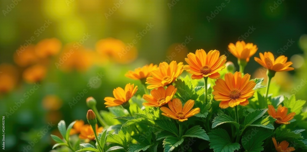 Bright orange flowers on a mound of green foliage, summerbloom, sunnygarden
