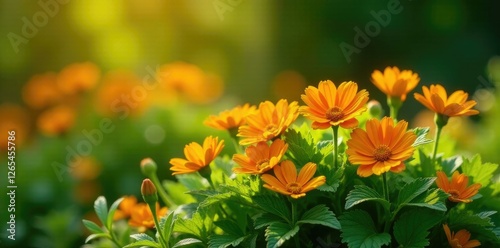 Bright orange flowers on a mound of green foliage, summerbloom, sunnygarden photo