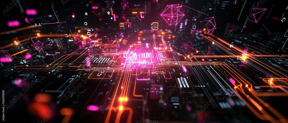 Fototapeta premium Abstract Digital Network with Glowing Orange and Pink Lines