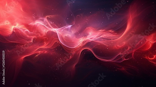 Abstract Cosmic Nebula Red and Pink Glowing Gas and Dust Waves in Space