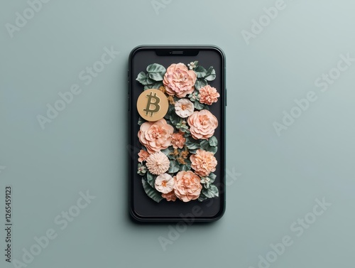 A digital cryptocurrency wallet with a floralthemed interface, combining fintech and spring design photo