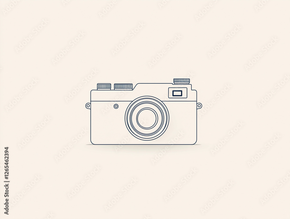 A camera is shown in a black and white drawing A camera is shown in a black and white drawing