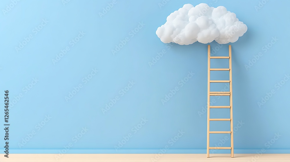 Wooden Ladder Reaching a Fluffy Cloud: A 3D Rendered Scene AI Generated Wooden Ladder Reaching a Fluffy Cloud: A 3D Rendered Scene AI Generated