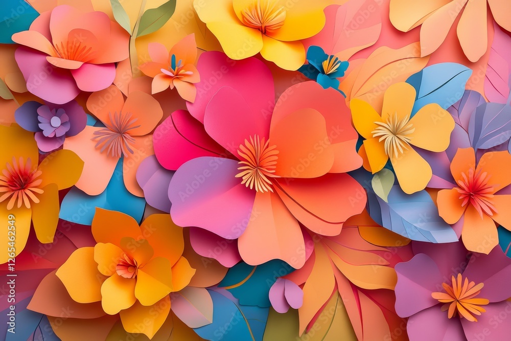 custom made wallpaper toronto digitalAbstract floral patterns in vibrant paper cutouts, with layers of petals and leaves.