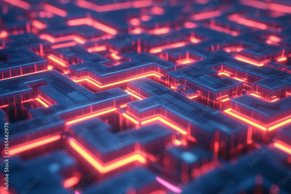 Obraz premium Banking and finance represented as a futuristic labyrinth with glowing pathways.