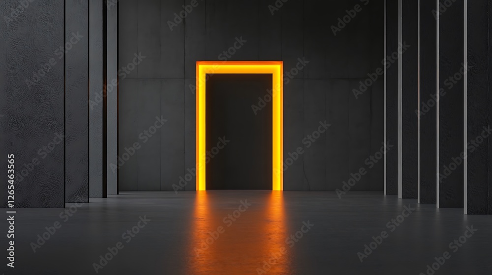 Glowing Neon Doorway in a Dark Industrial Setting - 3D Render AI Generated Glowing Neon Doorway in a Dark Industrial Setting - 3D Render AI Generated