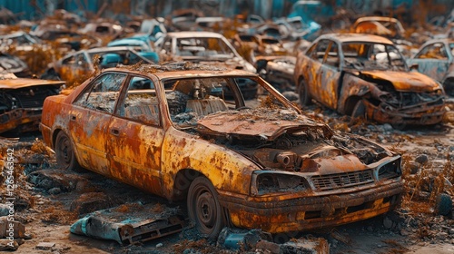 Wallpaper Mural Burned cars, disaster aftermath, junkyard Torontodigital.ca