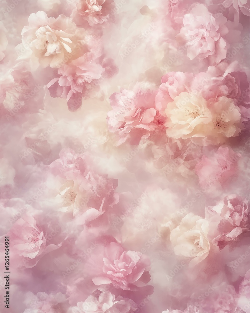 Soft pastel backdrop of delicate pink and white flowers, creating a dreamy floral texture. Soft pastel backdrop of delicate pink and white flowers, creating a dreamy floral texture.