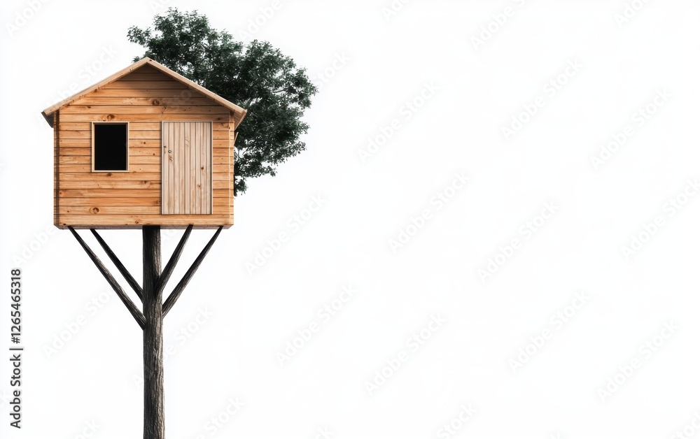 a rustic treehouse surrounded by lush green jungle, off-the-grid vacation, isolated on white background a rustic treehouse surrounded by lush green jungle, off-the-grid vacation, isolated on white background