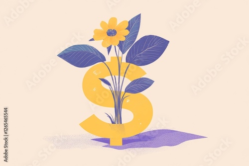 Minimalist illustration of a plant sprouting from a dollar sign, symbolizing steady growth.