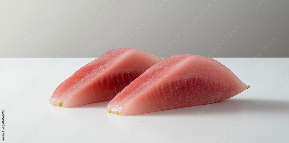 Fresh Pink Radish Slices Displayed on a Light Neutral Background Fresh Pink Radish Slices Displayed on a Light Neutral Background