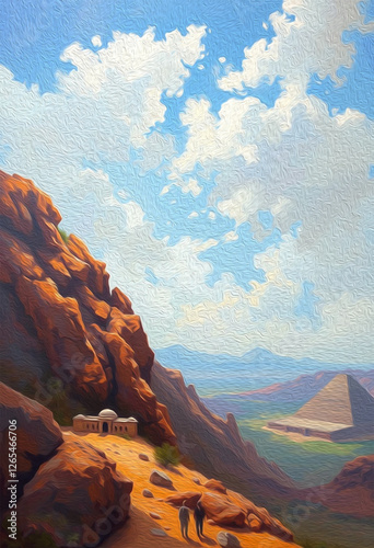 Landscape in oil paint. Pattern for printing on wall decorations, covers, wallpapers