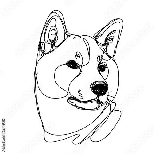 Shiba Inu breed Dog Continuous one line drawing, inimalist vector illustration design on white background. Simple line modern graphic style. Hand drawn graphic concept