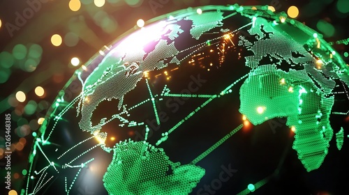 Digital World Connection Global Network Communication Technology with Green Earth and Light
